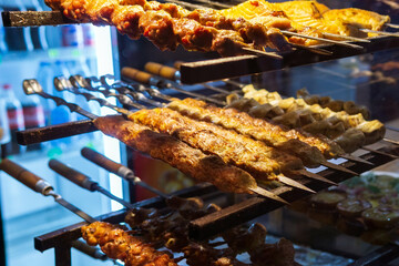 kebab on the evening street, selling street food
