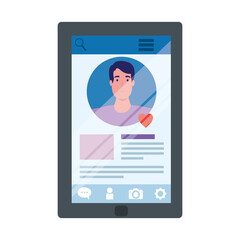 man profile on screenshot in smartphone design, Social media multimedia communication and digital marketing theme Vector illustration