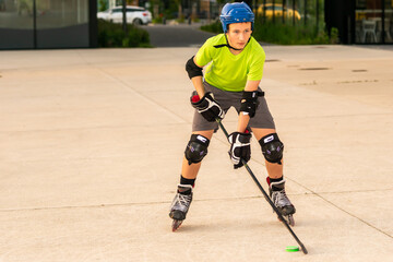 Roller hockey player in practice