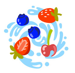 different bright berries spinning in whirlpool