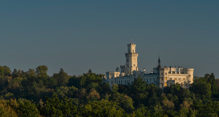 Fototapeta na wymiar Hluboka nad Vltavou castle in sunny summer blue sky morning