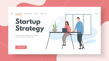 Businessmen team develop strategy for startup home page banner.
