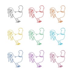 Rooster bird line icon, color set