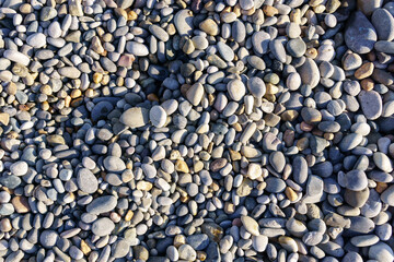 sea pebbles, natural background, texture. Sea background and beach.