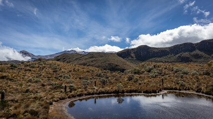 Lake in Los Nevados National Natural Park in Colombia. lakes, lagoons, mountains with a bluesky. 