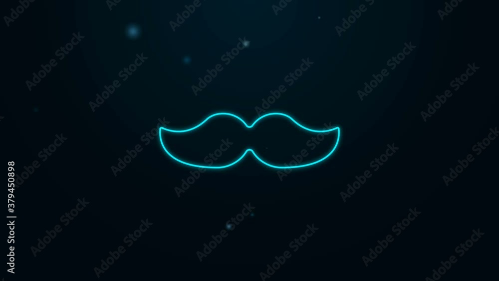 Poster Glowing neon line Mustache icon isolated on black background. Barbershop symbol. Facial hair style. 4K Video motion graphic animation