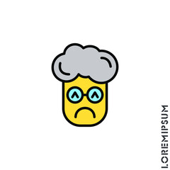 Depressed, sad, stressed yellow emoji boy, man icon vector, emotion, sad symbol. Modern flat symbol web and mobil apps. Sad Emoticon Icon Vector Illustration. Style. 