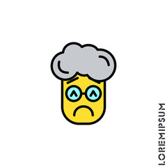 Sad and Bad Mood yellow Emoticon boy, man Icon Vector Illustration. Style. Depressed, sad, stressed emoji icon vector, emotion, sad symbol. Modern flat symbol web and mobil apps