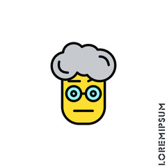 Confused Thinking yellow Emoticon boy, man Icon Vector Illustration. Style. 