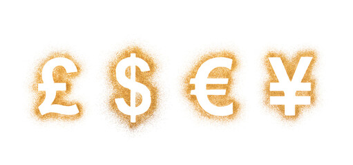 Golden currency symbols made of glitter