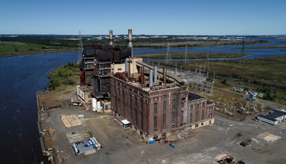 Fototapeta premium Aerial view of old coal power plant that is no longer being used