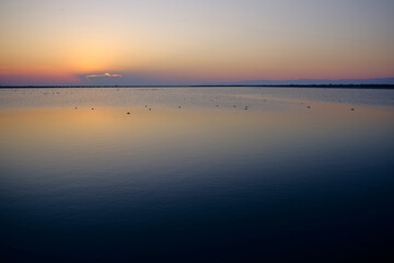 Wonderfull colors of the sunset in the saline, Puglia Italy