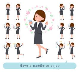 flat type business women_Have a Mobile_enjoy