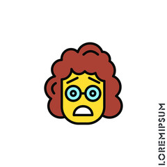 Frowning with open mouth emoji yellow vector girl, woman icon with raised eyebrows. Thin line black frowning with open mouth emoji icon, vector simple element illustration from editable emoji concept