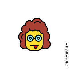 Mocking Funny Humor Emoticon yellow girl, woman Icon Vector Illustration. Style.