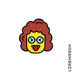 Mocking Funny Humor Eyes Closed yellow Emoticon girl, woman Icon Vector Illustration. Style.