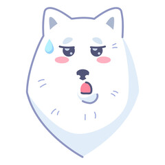 Dog sticker, incredulous emoticon. Emoticon for social networks and messengers. White dog pet. Cute kawaii animal in cartoon style.