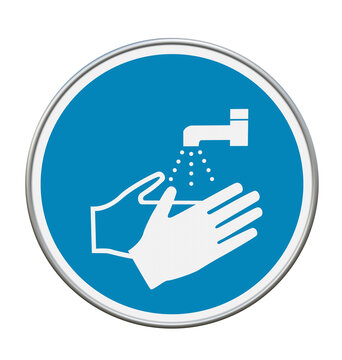 Gebotszeichen "Hände waschen" nach DIN EN ISO 7010. 3d rendering