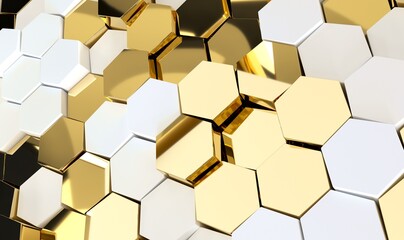 Abstract luxury background with golden hexagons. 3d rendering.