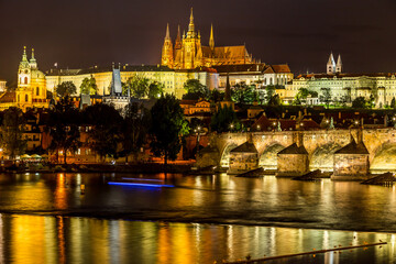 Naklejka na ściany i meble Prague panorama at night, Czech Republic