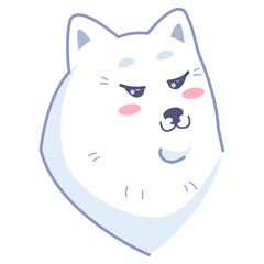 Dog sticker, shyness emotion. Emoticon for social networks and messengers. White dog pet. Cute kawaii animal in cartoon style.