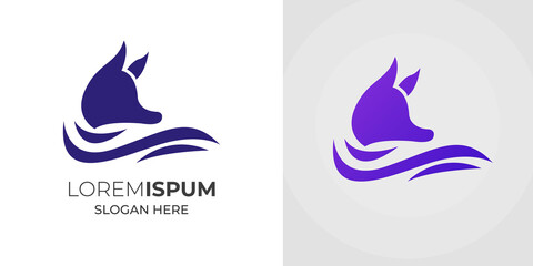 fox head and wave logo design vector illustration .wolf logo design .colorful fox logo design 