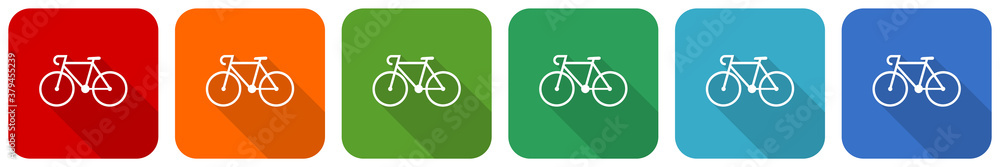 Poster Bicycle icon set, flat design vector illustration in 6 colors options for webdesign and mobile applications