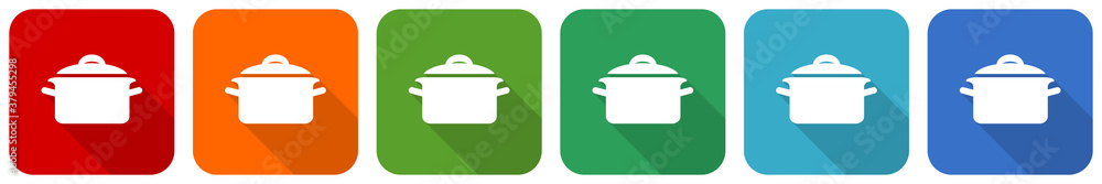Poster cook icon set, flat design vector illustration in 6 colors options for webdesign and mobile applicat