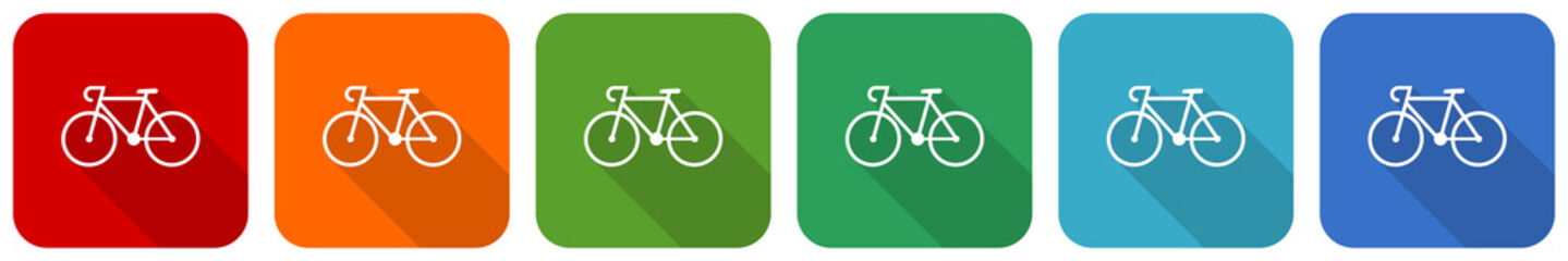 Bicycle icon set, flat design vector illustration in 6 colors options for webdesign and mobile applications
