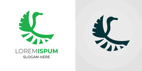 The Swan flying logo design vector illustration.Buck logo design template Swan logo icon 