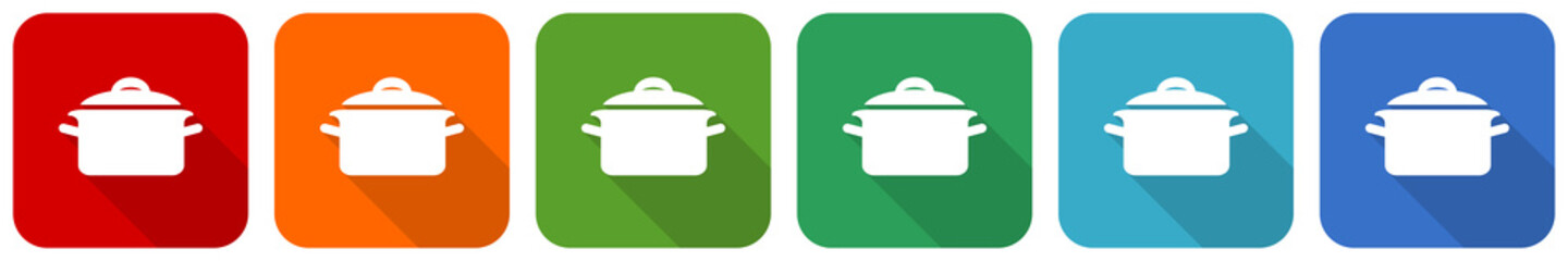 Cook icon set, flat design vector illustration in 6 colors options for webdesign and mobile applications