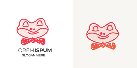 Frog head with Tie vector illustration logo design on white background .Frog logo concept. Mascot character design. Vector illustration