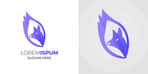 Fox logo design on mirror creative vector illustration.Mirror fox logo design template 