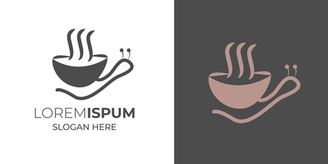 coffee mug and snail logo combo vector  in white background .coffee mug logo design for coffee shop 