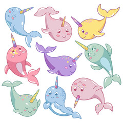 Set of  narwhals character