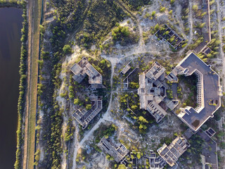 Abandoned construction site of Hospital. (aerial drone image)Abandoned at 1991,during Ukrainian undependence crisis. Kiev Region,Ukraine