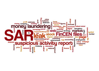 SAR suspicious activity report word cloud concept isolated on white background - obrazy, fototapety, plakaty