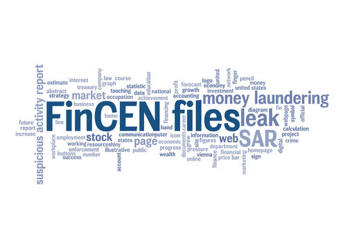 FinCEN files word cloud concept isolated on white background
