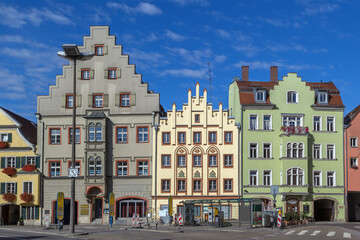 Historic houses on Arnulf’s Square in Regensburg, Germany
