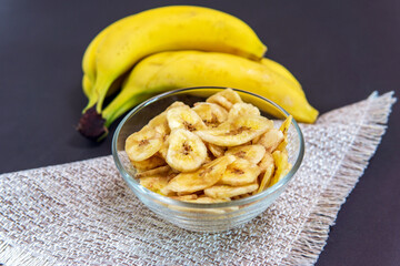 banana chips sweet dried food snack delicacy. organic healthy eating raw