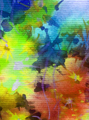 Watercolor abstract bright colorful textural background handmade . Painting of underwater world of coral reef. Modern sea scape