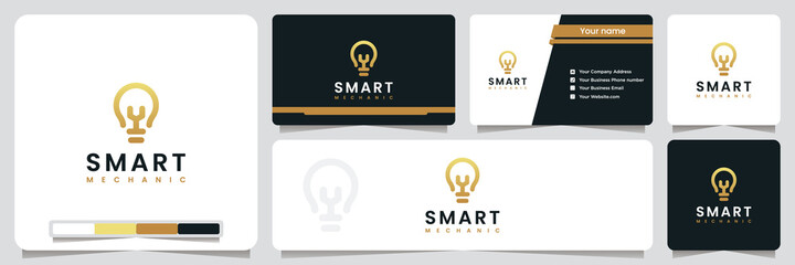 smart mechanic ,bulb, simple , minimalist, background , banner ,logo design inspiration