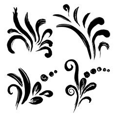 Hand-drawn ornate elements; pattern of brush strokes; ornamental flowers; vector set