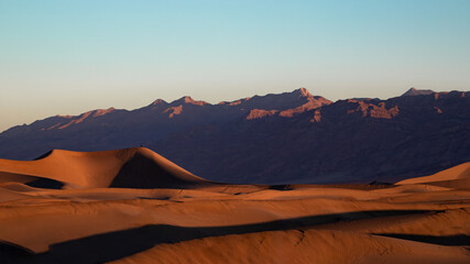 sunrise in the desert over sand dunes