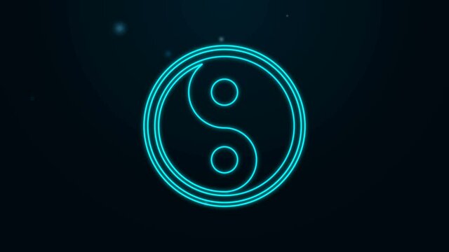 Glowing neon line Yin Yang symbol of harmony and balance icon isolated on black background. 4K Video motion graphic animation