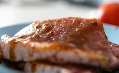 grilling mushrooms and meat on the stone