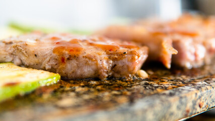 .grilling meat on a stone, author's recipes for marinade and grilling meat