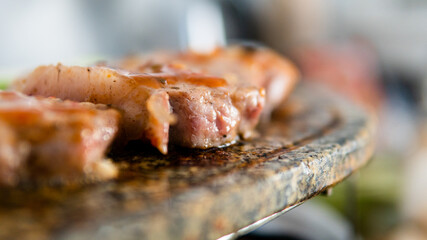 .grilling meat on a stone, author's recipes for marinade and grilling meat