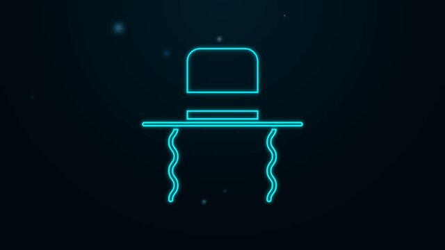 Glowing neon line Orthodox jewish hat with sidelocks icon isolated on black background. Jewish men in the traditional clothing. Judaism symbols. 4K Video motion graphic animation