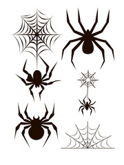 halloween silhouette clipart spiders and cobweb black on white background elements